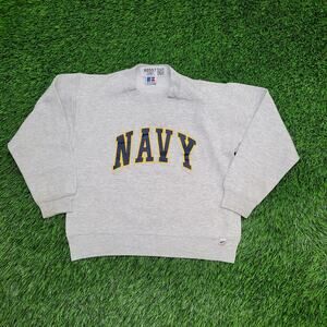 Vintage Navy Sweatshirt Womens XS 16x19 Crop Arch-Spellout